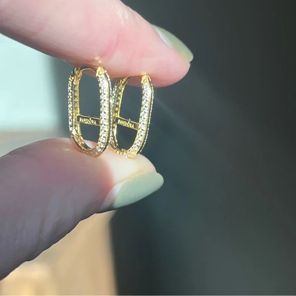 Pandora Gold Hoop Earrings with Crystals Silver 925 - Picture 2 of 4